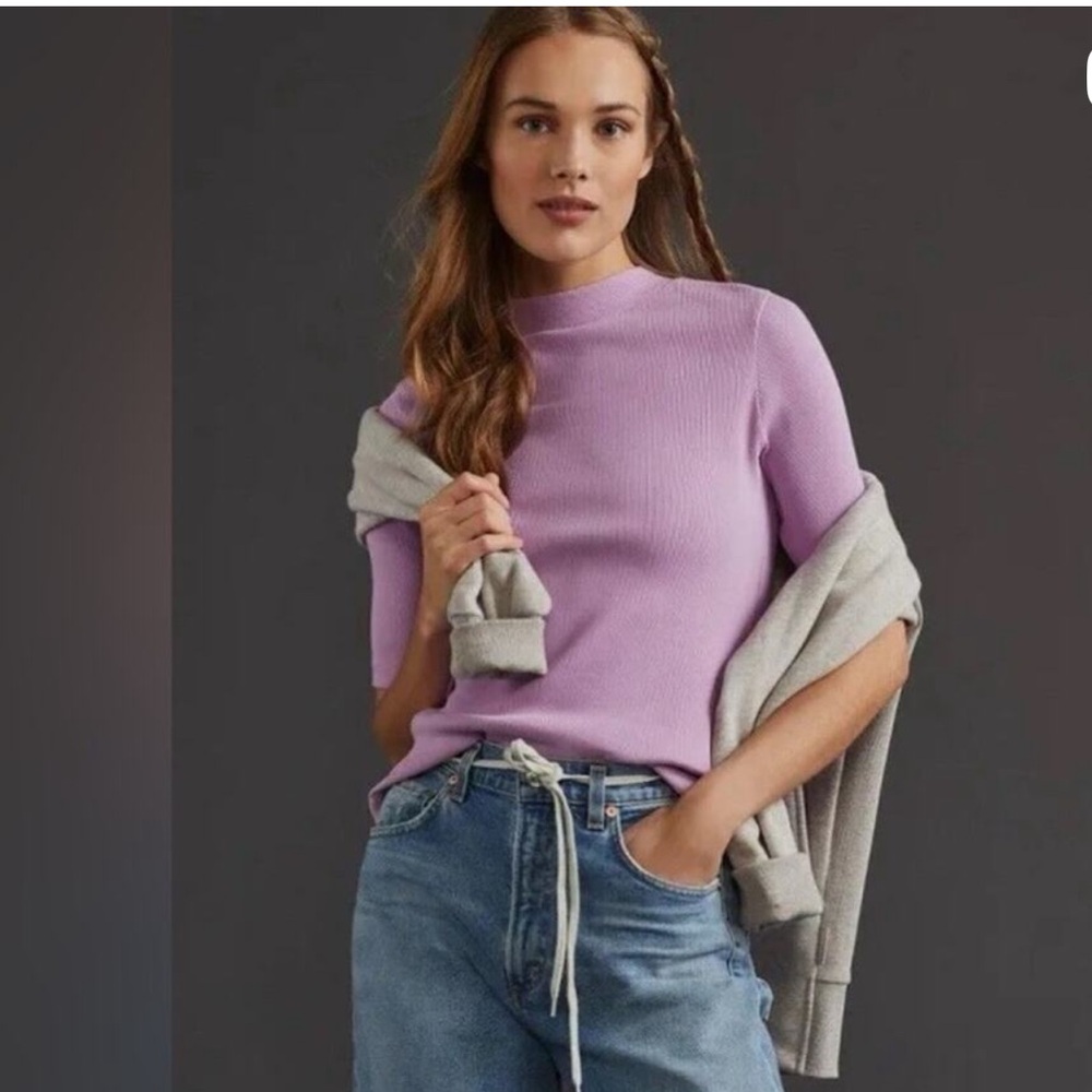 Anthropologie Maeve Lavender Ribbed Knit Top - Mock Neck  Size Small